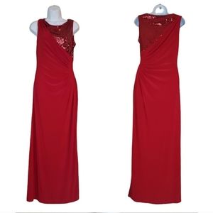 R&M Richards Red Sequin Ruched Sleeveless Dress